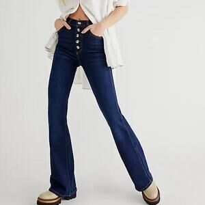 Boyish Ricky High Rise Flare Button Fly Jeans Retro 70's Dark Wash Sz 25